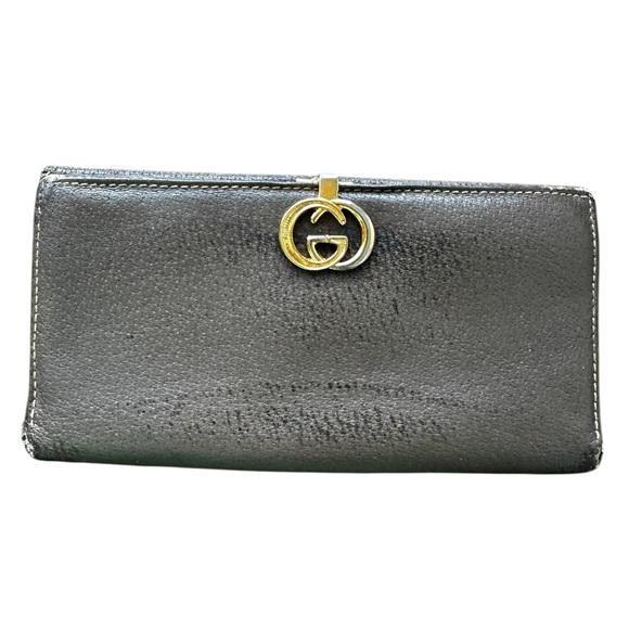 Gucci Handbags - VINTAGE LEATHER GUCCI WALLET WITH BIG DOUBLE "G" CLOSURE - 7"
